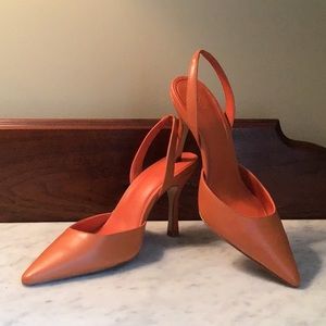 Orange Leather Pump by Mango